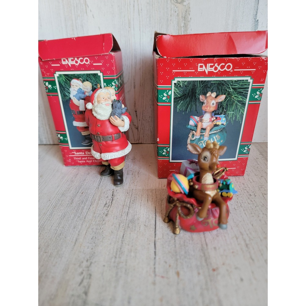 Enesco Santa‎ delivers love toyful Rudolph ornament Xmas set vintage